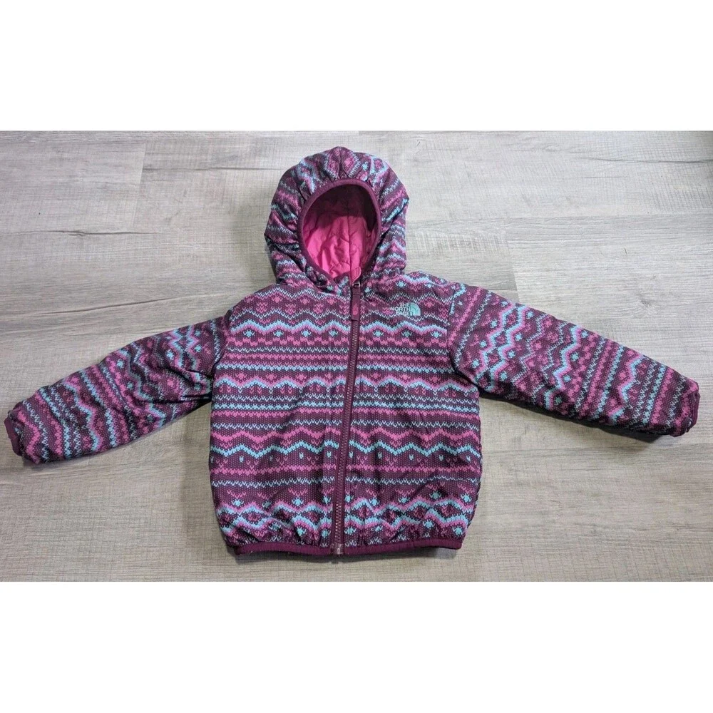 The North Face Baby Reversible Jacket Aztec Girls Sz 12-18 Months Purple
